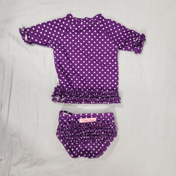 Ruffle Butts Swim Suit Girls 18-24 Months Purple Polka Dots Rash Guard 2 Piece - Picture 2 of 4